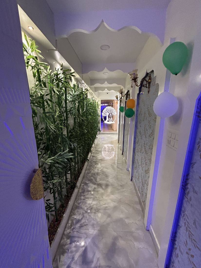 Bamboo-lined corridor at Wings Spa